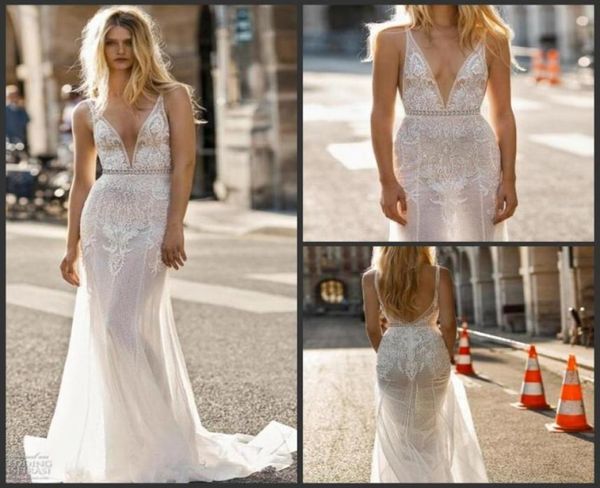 

gali karten 2020 new mermaid wedding dresses plunging neck lace wedding gowns sweep train backless beach bridal dress plus size 701676744, White