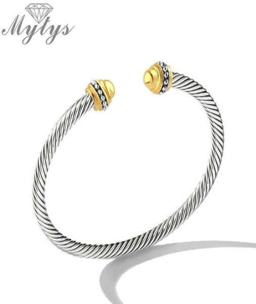 

mytys open cuff adjustable wire cable bracelet for women brand retro antique bangle elegant beautiful valentine q07171284338, Black