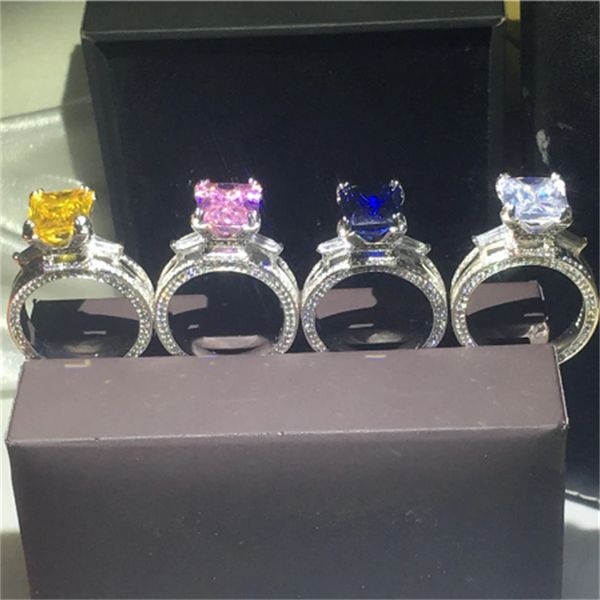 

eiffel tower 925 sterling silver ring 6ct lab sapphire z diamond engagement wedding band rings for women men party jewelry, Slivery;golden