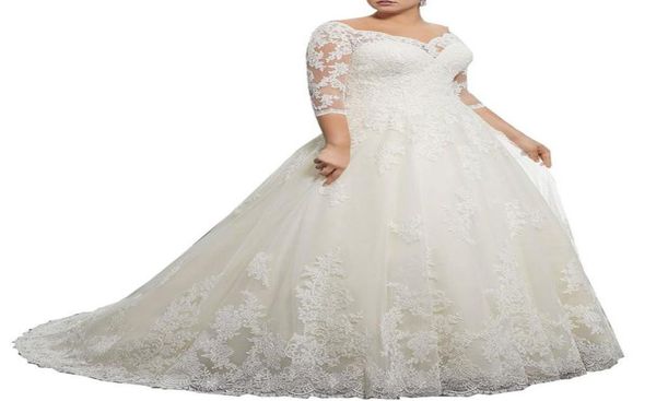 

stunning lace plus size wedding dresses winter with 34 long sleeve v neck appliques custom arabic formal bridal gown9412648, White