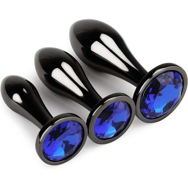 

factory outlet plug piece trainer set luxurious metal docking water droplet shaped plug toy for men and women (blue)