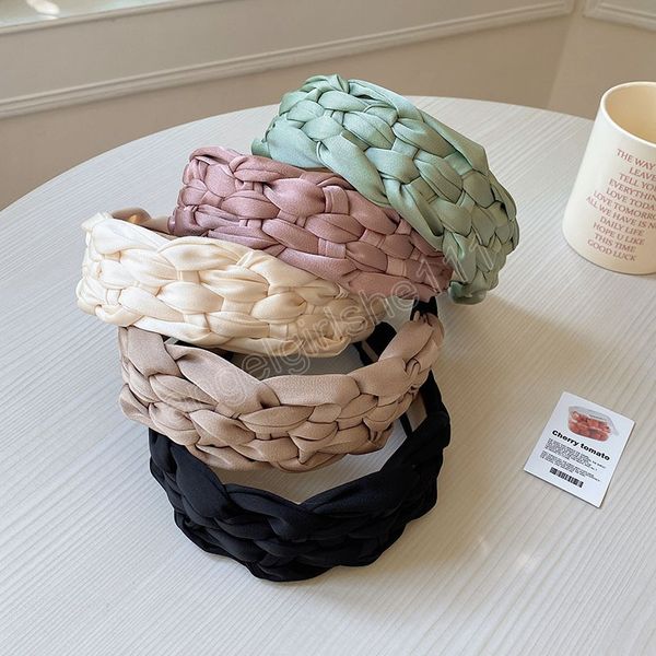 

twist braid headbands super wide hairbands korean fashion solid color head bezels lady hair accessories hair hoops, Slivery;white