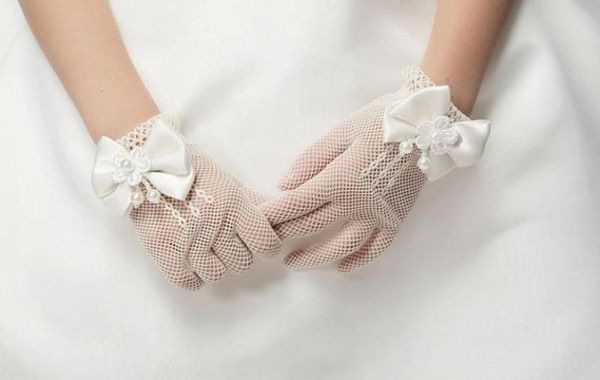 

1pair girls cream lace pearl fishnet gloves first communion wedding flower girl party3840748, White