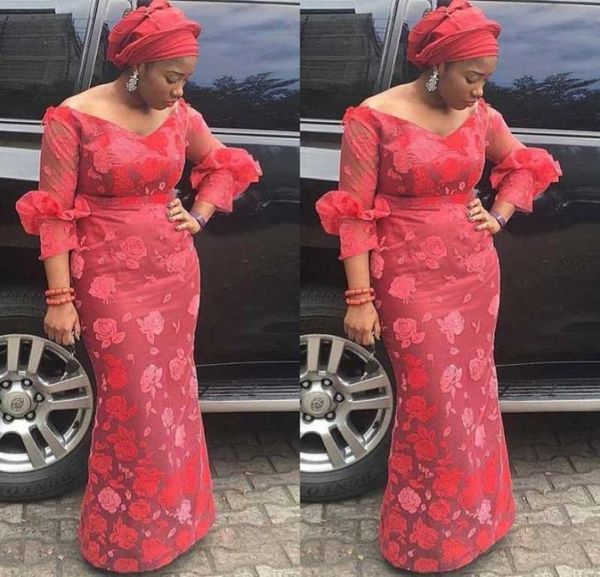 

aso ebi v neck prom dresses water melon mermaid plus size evening dresses african women formal party dress floor length2319563, Black