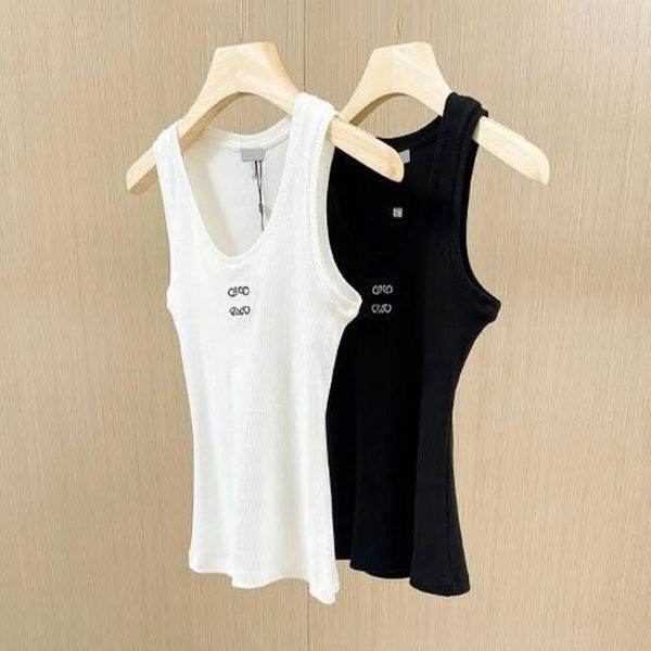 

designer women tanks camis anagram-embroidered cotton-blend tank shorts designer skirts yoga suit two piece dress bra vest ladies solid vin, Black;white