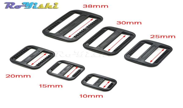 

100pcslot plastic slider tri glide adjust buckles wider style backpack straps webbing black7629727, Black