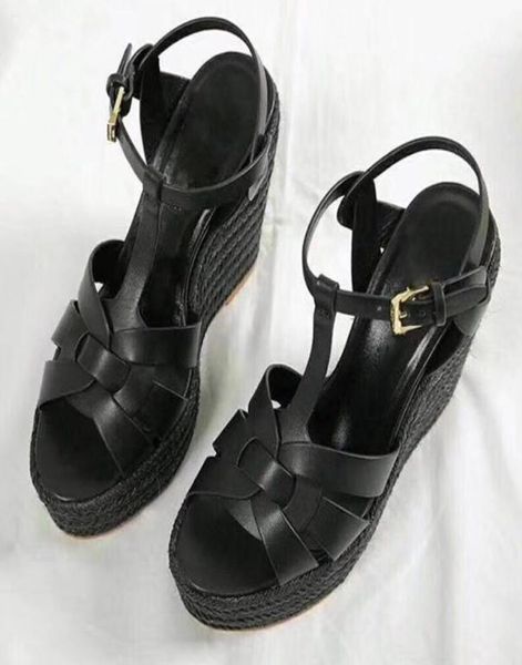 

summer woman sandals shoes women pumps platform wedges heel fashion casual loop bling star thick sole women shoes with box1791971, Black