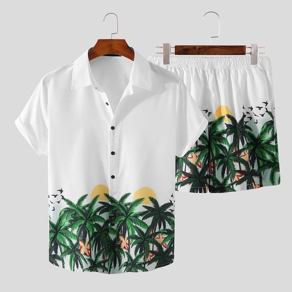 

men s tracksuits men outfit set summer suit fashion short sleeve shirt shorts print beachwear hawaiian casual 230522, Gray