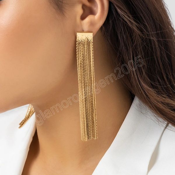 

fashion statement long tassel thread link drop earrings for women vintage hanging dangle earrings wedding jewelry gifts, Silver