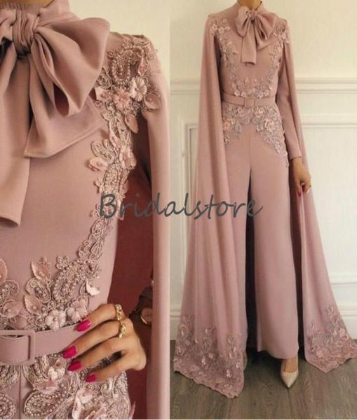 

blush pink dubai abaya evening dresses high neck kaftan muslim prom jumpsuit dresses evening wear with beaded long sleeve formal c3551789, Black;red