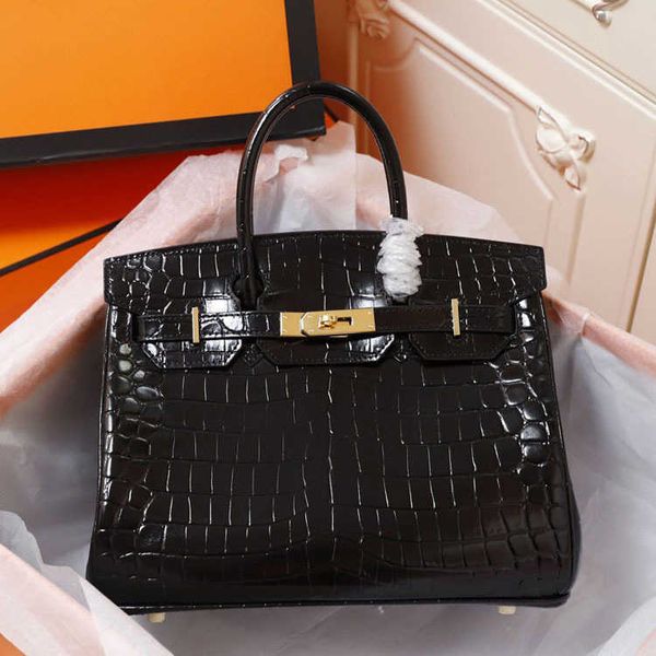 

handbags birkin fashion solid color smooth crocodile women's handbag cowhide embossed casual practical women's bag ayw