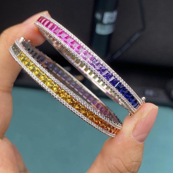 

bangle new fashion rainbow bracelet s925 silver setting created rainbowcolor gemstones jewelry women, Black