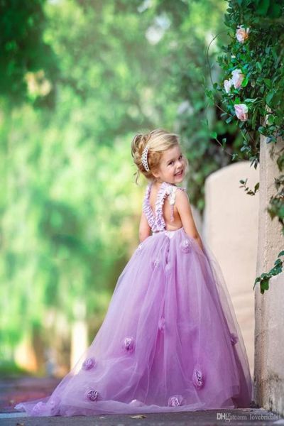 

lavender girls pageant gowns lace applique sleeveless flower girl dresses for wedding purple tulle puffy kids communion dress1054418, White;blue