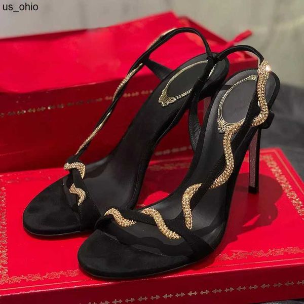 

sandals rene caovilla rhinestone serpentine winding black highheeled sandals anti velvet elegant fashion luxury designer 95cm womens high he