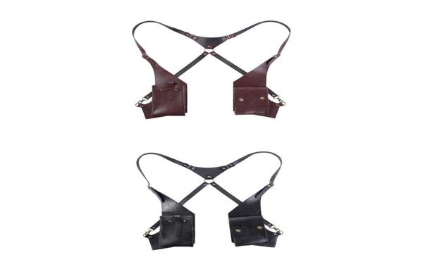 

belts men underarm shoulder bag girdle tank steampunk pu leather pocket strap fashion double waist belt costume accessory3089220, Black;brown