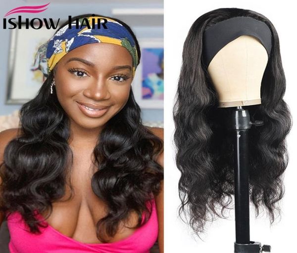 

ishow body straight wig peruvian loose deep curly none lace wigs human hair wigs with headbands water wave headband wig3208684, Black;brown