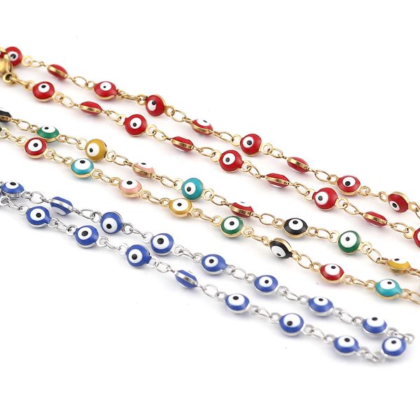 

anklets turkish eye stainless steel anklet for women enamel evil eye anklets bracelets on the leg jewelry gifts 23cm(9") long 1 piece g, Red;blue