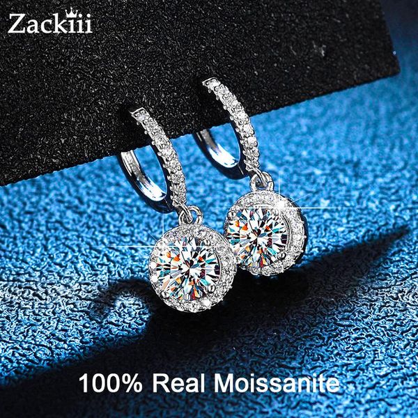 

stud certified moissanite hoop earrings for women sterling silver round diamond dangle earrings tiny cartilage huggies drop earring, Golden;silver