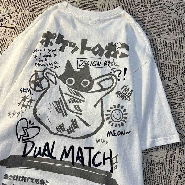 

T Shirt Brand Summer Fashion T-Shirts Cartoon Women Couple Print Short-sleeved T-shirt Female Harajuku with Style Loose Streetwear y2k Clothes Tops, White