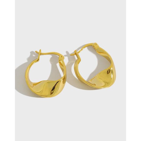 

huggie 1pair 18k gold plating 100% authentic 925 sterling silver glossy twist wave geometric hoop huggie earrings piercing cet351, Golden;silver