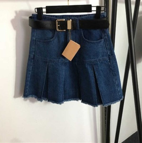 

fashion ie skirt shorts belt-trimmed high-waisted a-line polyester fabrics pleated blue denim skirt womens clothing designer skirts summer 0, Black