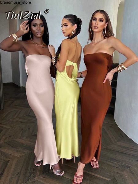 

casual dresses tiulzial club party satin strapless tube midi dress back open summer beach dress bodyhcon women outfits j230522, Black;gray