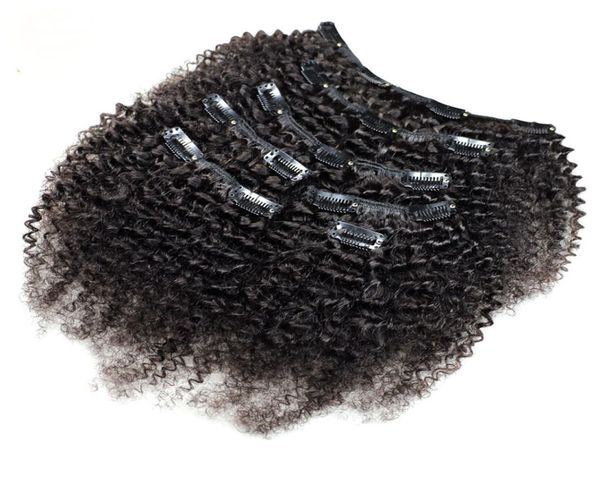 

kinky curly clip in human hair extensions 7pcs set nautral color clipin full head 7 pcs remy hair 4b 4c 3b 3c9240806, Black;brown