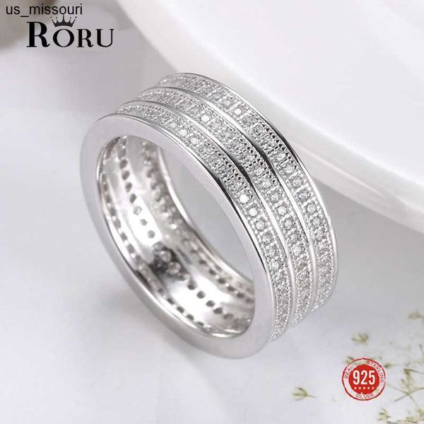 

band rings sterling silver 925 jewelry women's crystal wide ring shining simulated diamond personality fine silverware female gift j230