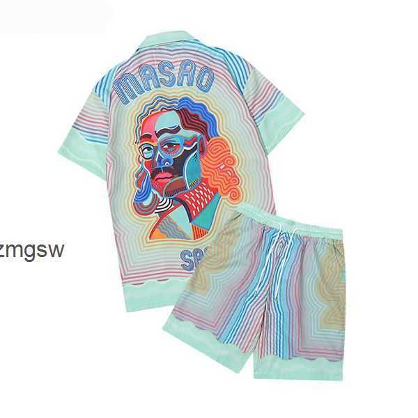 

casablanc-s 22ss designer t set masao san print mens casual and short womens loose silk shirt tees transportation men tshirt ebi3, White;black
