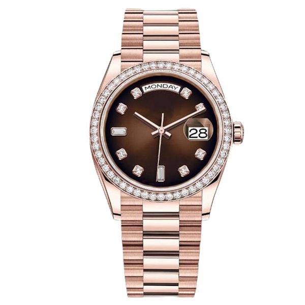 

mens watch 41mm with diamond bezel watches automatic casual casual movement full stainless steel folding buckle luminous water resistsnt day, Slivery;brown
