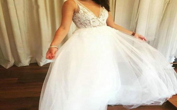 

double vneck wedding dress off the shoulder back lace up beach boho bride gown aline vestido de noiva customized4572453, White