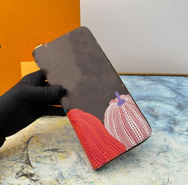 

ddesigner pumpkin printing leather wallet women men x yayoi kusama pattern jacket long wallets purse card holding notes credit cards with bo, Red;black