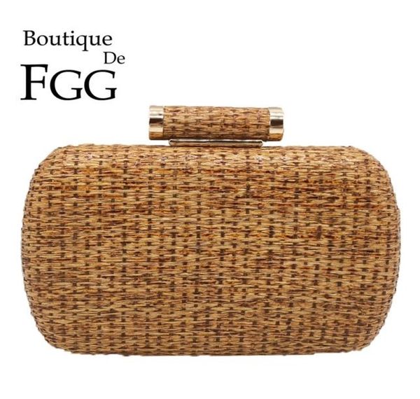 

boutique de fgg straw women metal clutches chain shoulder and crossbody bags ladies party cockatail evening clutch purse 2203164676812