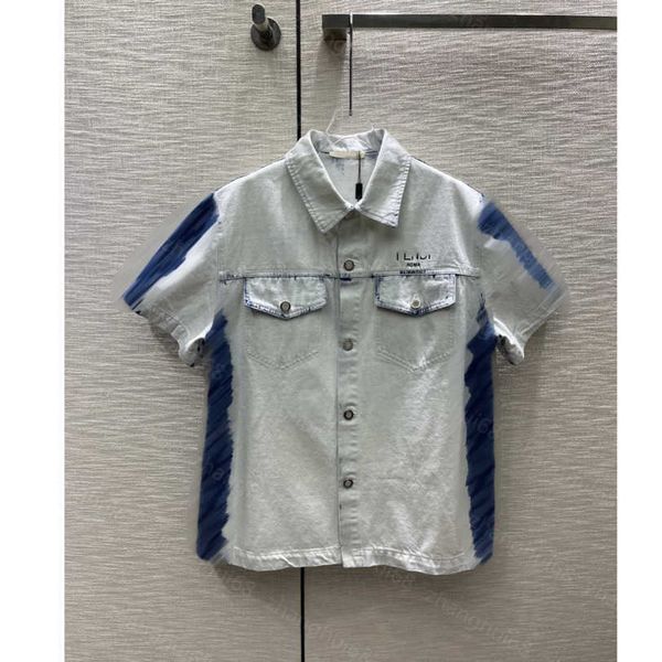 

23ss womens designer clothing womens jacket lapel classic ff jacquard short sleeve denim shirt coat women clothes a1, Black;brown
