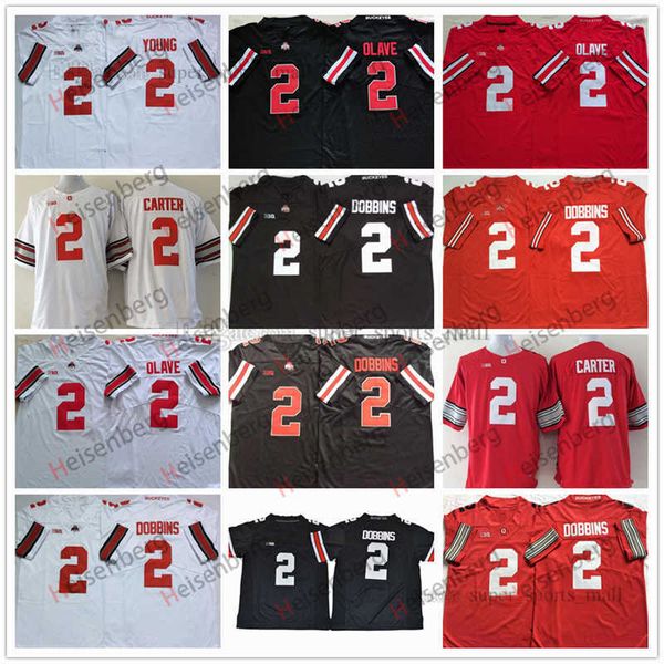 

ncaa ohio state buckeyes college football jersey 2 j.k dobbins chase young chris olave cris carter stitched mens red black white