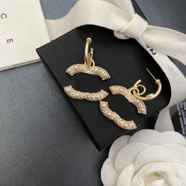 

ten style gifts earrings crystal diamond pearl stud designer jewelry classic love family wedding party earring fashion women sweet jewelry w, Golden