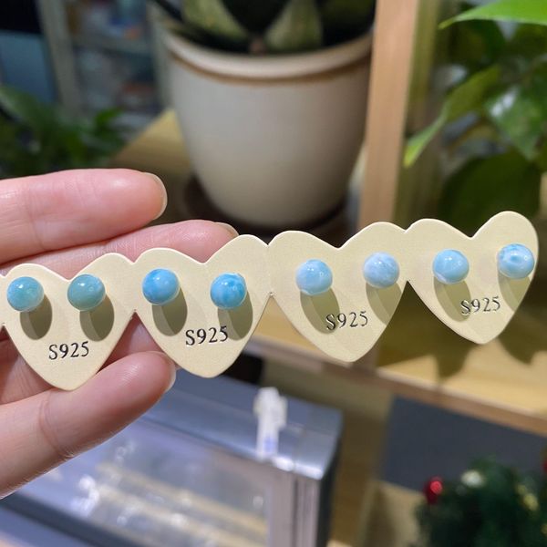 

stud round 5mm larimar bean earrings natural larimar stud earrings 925 sterling silver fine jewelry, Golden;silver