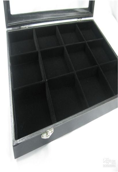 

pocket watch compartment jewelry glass display case box 12 compartment5047968, Black;white