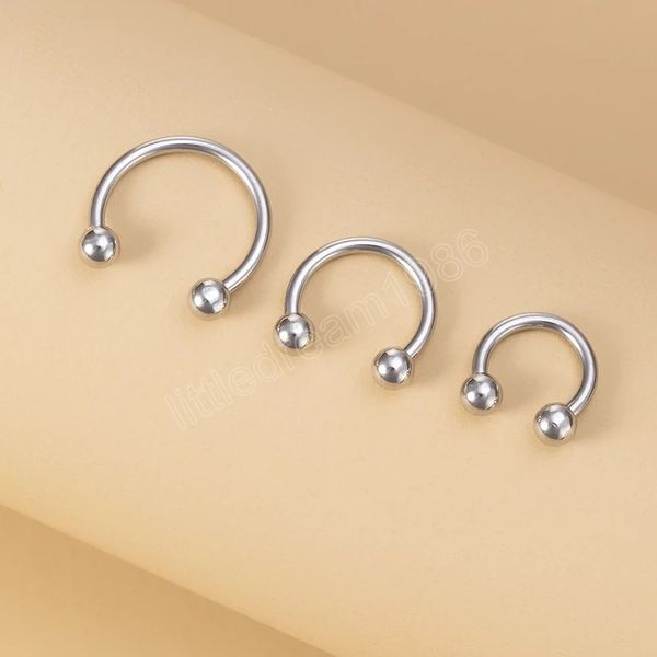 

3pcs stainless steel nose hoop ring septum lip studs cartilage earrings circular tragus ear piercing horseshoe body jewelry, Silver