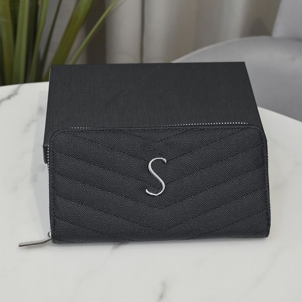 

designers leather single zipper long wallets evening bags coin purses clutch with box luxurys women caviar coin pocket card holders designer, Red;black