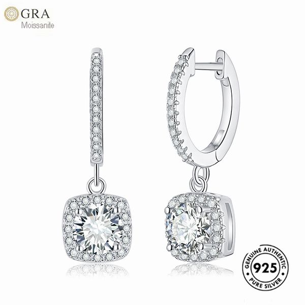 

factory direct huggies drop moissanite gra certificate earrings women solid 925 sterling silver bridal jewelry ready to shipping, Golden;silver