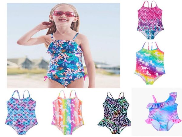 

15 styles kids mermaid leopard floral onepieces swimwear girls swimsuits bodysuit kid bikini ruffle beach sport bathing suits6132854, Black