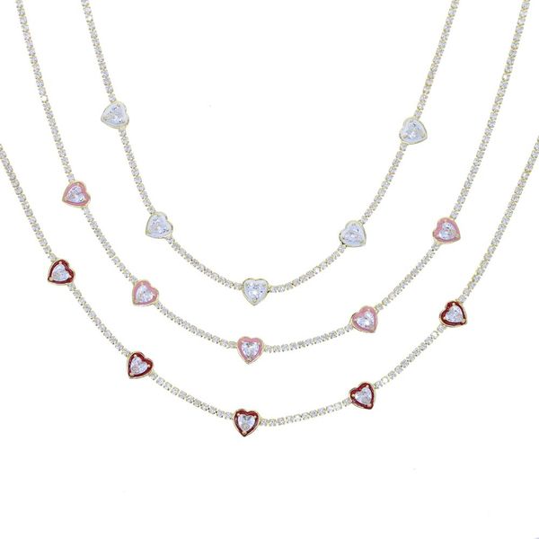 

necklaces heart charm choker necklace 2021 new red pink white enamel sparking clear heart cubic zirconia cz tennis chain chokers, Silver