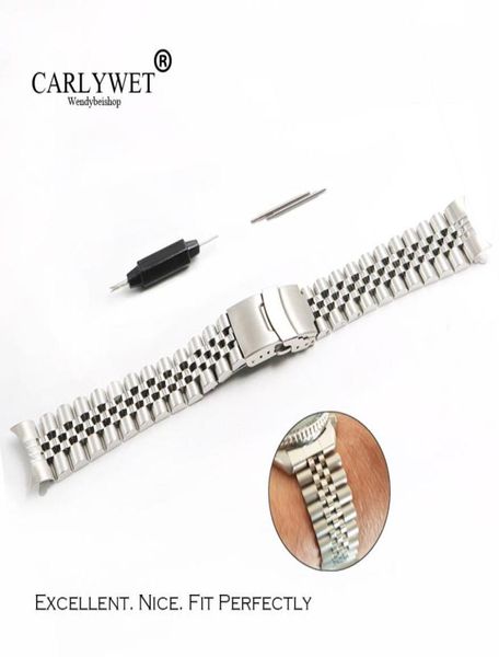 

carlywet 22mm hollow curved end solid screw links stainless steel silver watch band vintage jubilee bracelet double push clasp6800215, Black;brown
