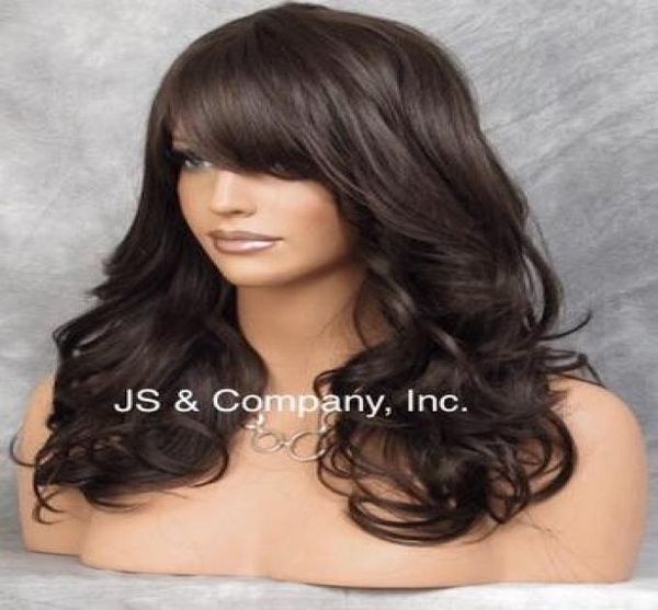 

heat resistant synthetic wig dark brown long n wavy w side skin jshb 44436506, Black;brown