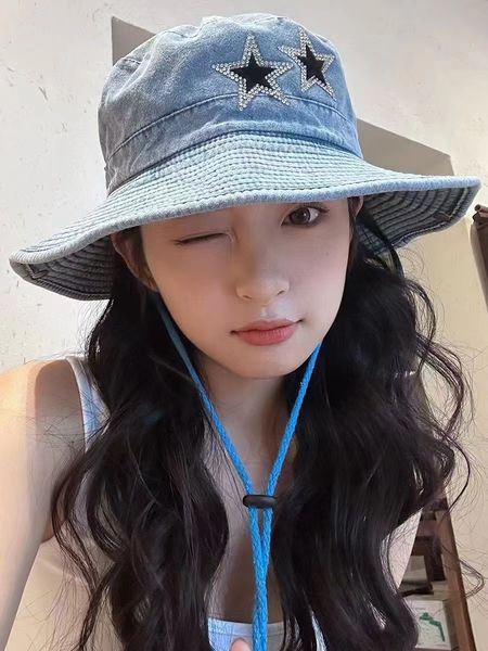 

summer sunshade fisherman hat water diamond star western cowboy hat, Blue;gray