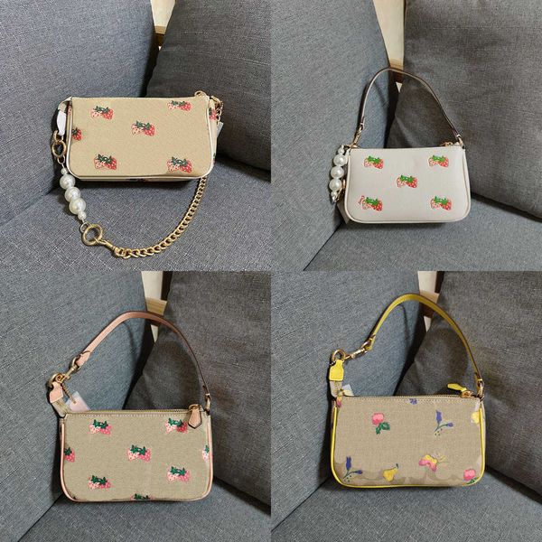 

26 styles pearl chain designer bags women underarm bag flower single shoulder luxurys handbag strawberry mahjong bag 230318