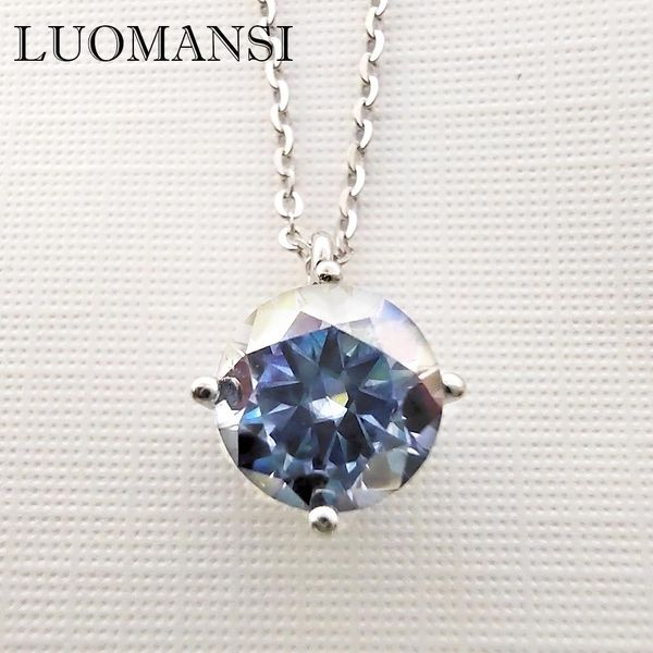 

necklaces luomansi blue moissanite s925 silver necklace 1ct 2ct passed diamond test for women's jewelry wedding anniversary party