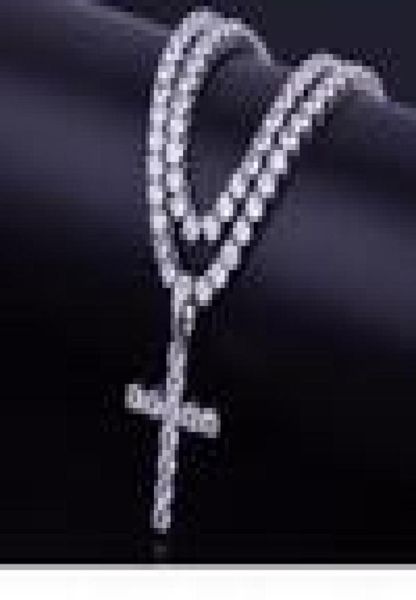

iced out zircon cross pendant with 4mm tennis chain necklace set men039s hip hop jewelry gold silver cz pendant necklace set5471371