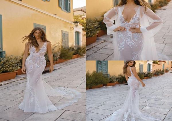 

gorgeous mermaid berta 2019 lace wedding dresses with wrap v neck beaded beach boho vestidos de noiva wedding dress bridal go5661526, White